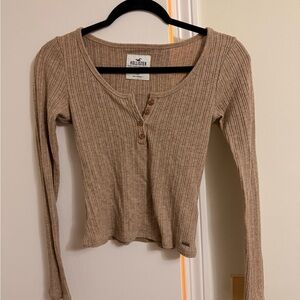 Hollister Women's Beige Ribbed Long Sleeve Top